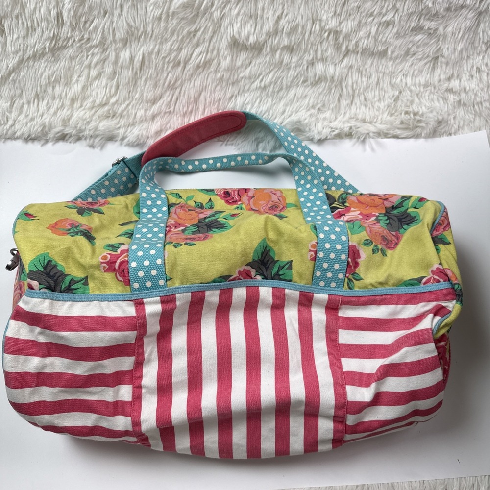 Matilda Jane Weekender Large Canvas Tote Duffle Bag Floral Stripe Pattern